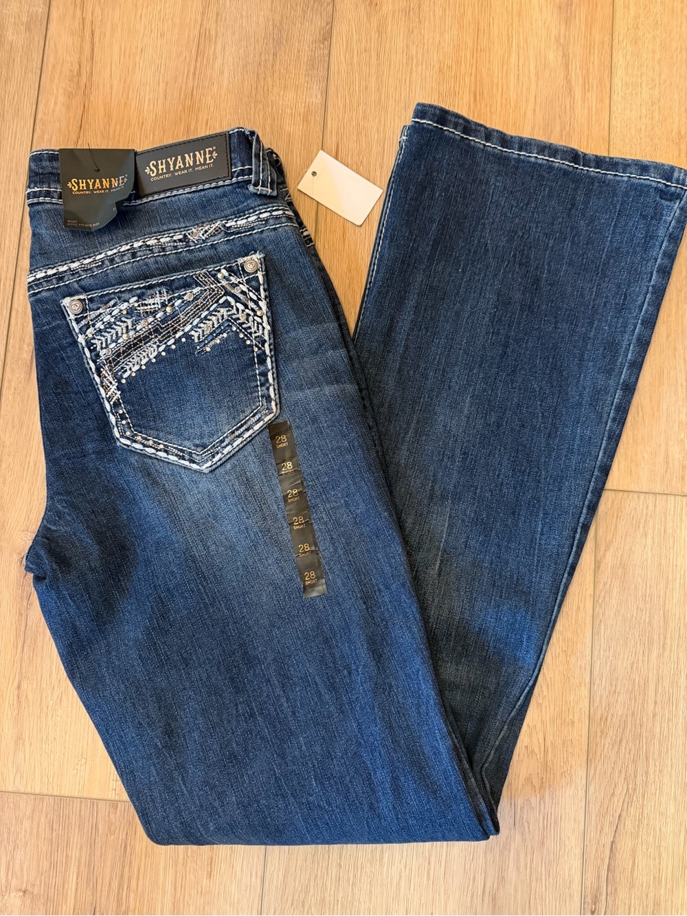 Shyanne Dark Blue Embroidered Back Pocket Bootcut Jeans